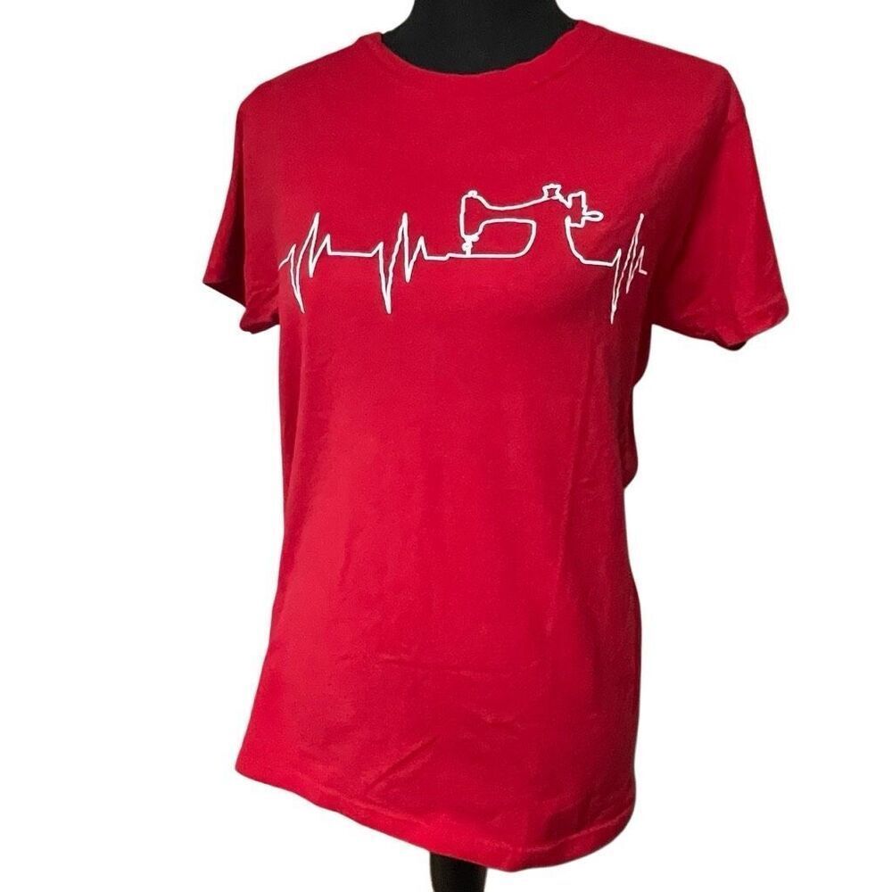 Red and White Live for Sewing Heartbeat Fitted Tee
